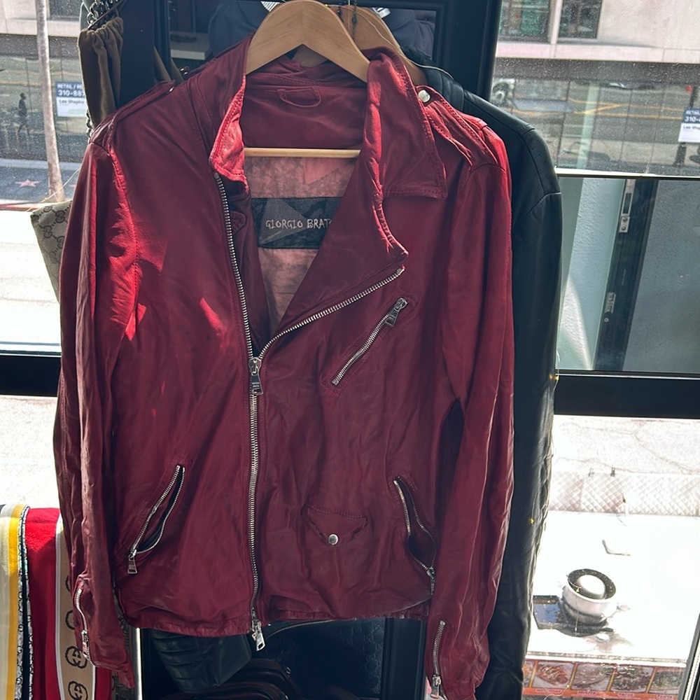 Giorgio Brato Red Leather Motorcycle Jacket. Made in Italy